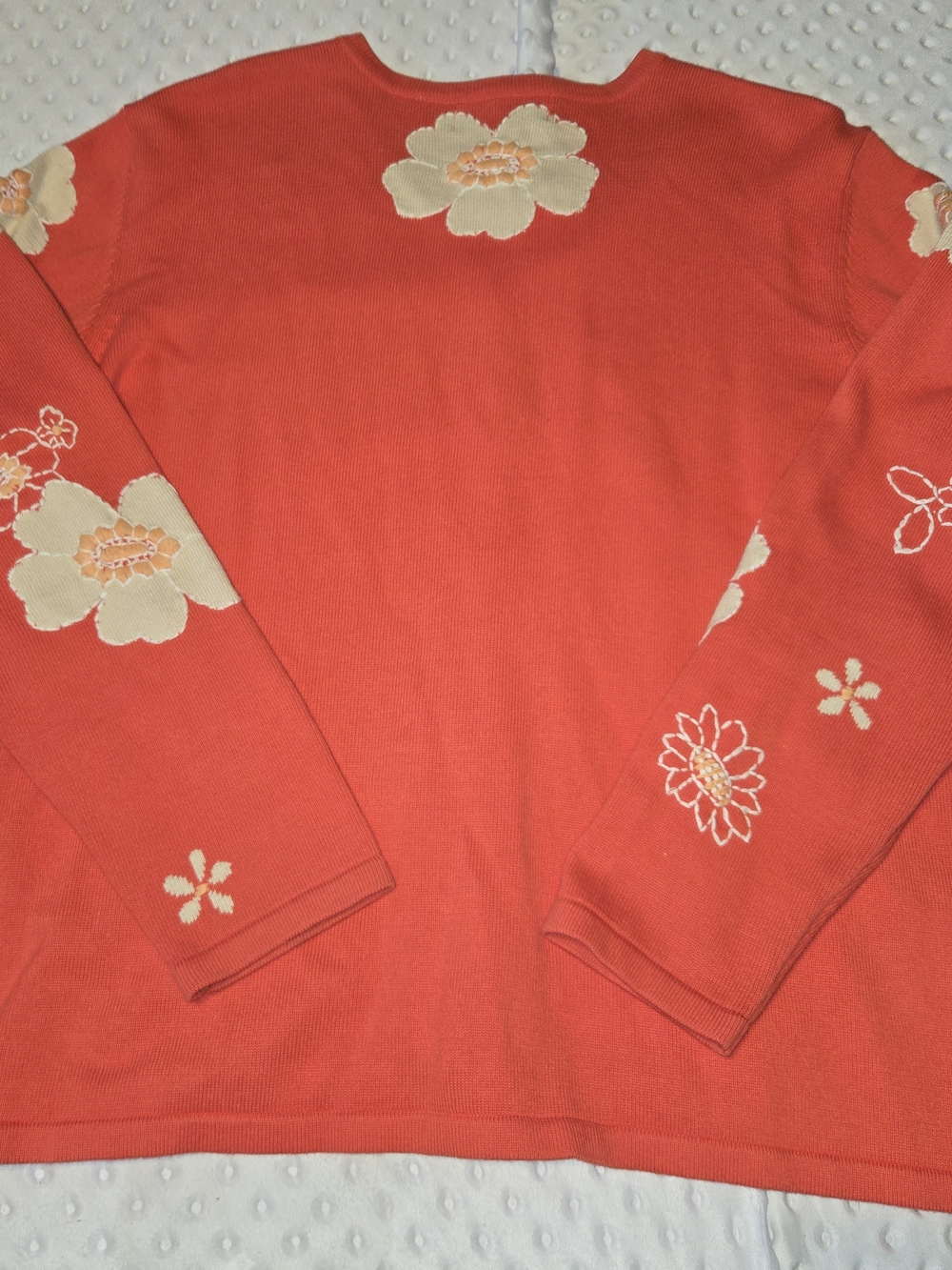 Vintage Orvis Women’s XL Coral Knit Sweater Cardigan Embroidered Flowers - Picture 3 of 5